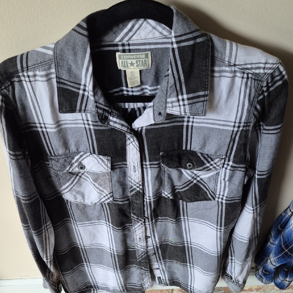 Converse Black and White Plaid Button Down Shirt